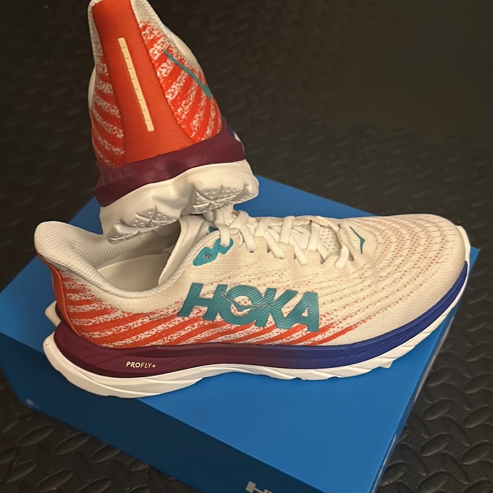 Hoka White and Orange Running Shoes